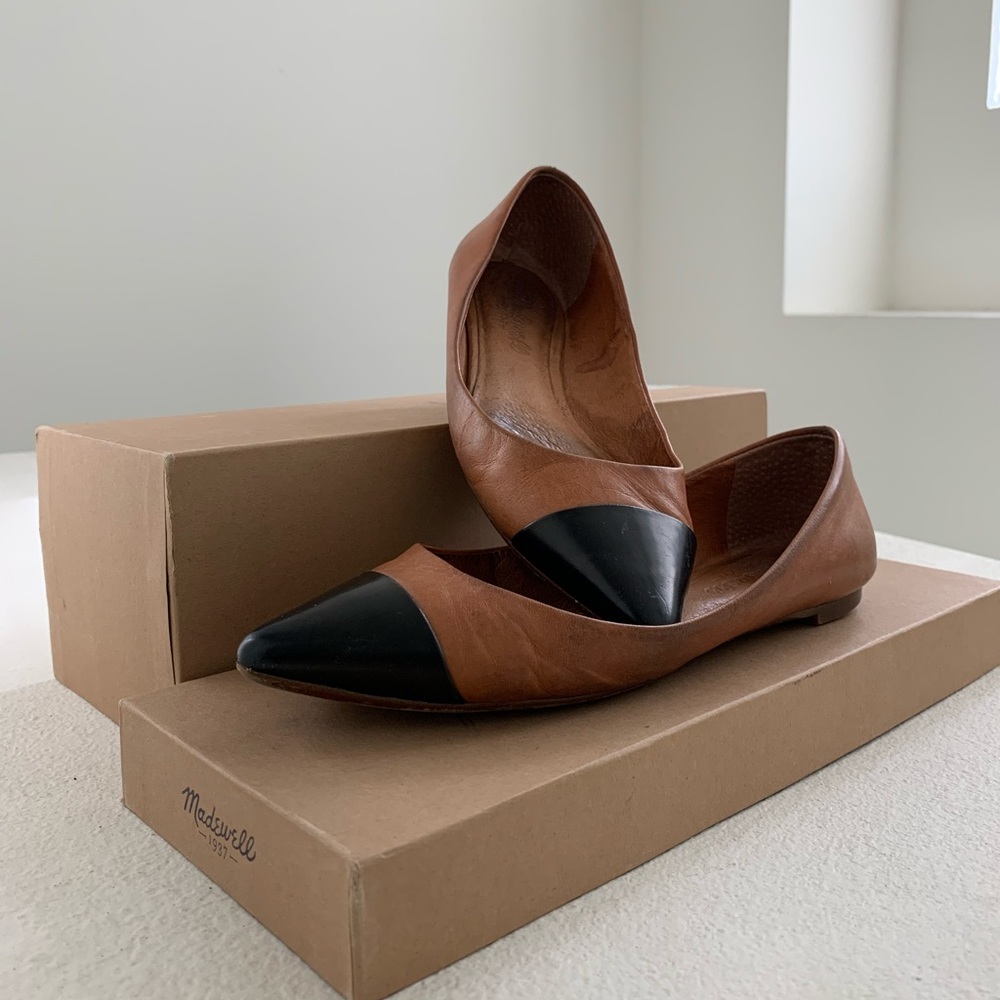 Madwell Cap Toe Pointy Flats- Pecan Brown Leather